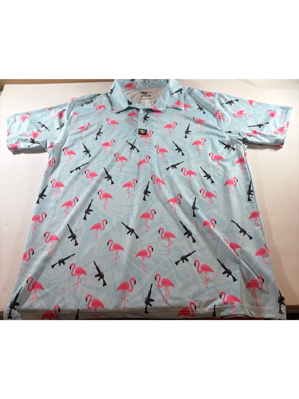 Eagle Six Gear Flamingo Golf Polo Shirt Mens Large Blue Pink Performance